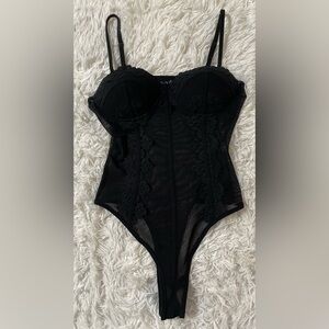 Dark Fairy Victorian Vamp Whimsigoth Goth Y2K Lace Mesh Corset Bodysuit Black S